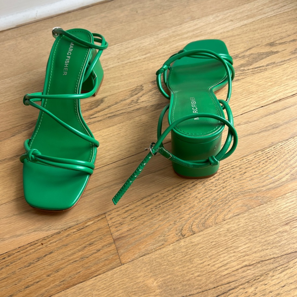 Marc Fisher Green Square-Toe Sandals with Block Heel - Picture 6 of 7